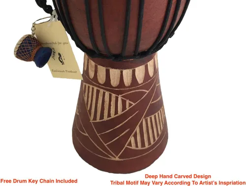 Miniatura 5 de JIVE Brand Djembe - Tambor de madera africana Bongo Congo de calidad profesional con base pesada/incluye llavero de tambor