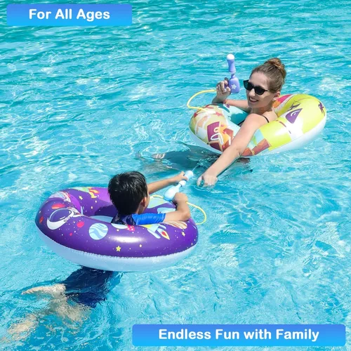 Miniatura 2 de FindUWill Flotadores de piscina con pistolas de agua para niños, tubos inflables de natación para piscina con pelota de playa, flotadores de piscina