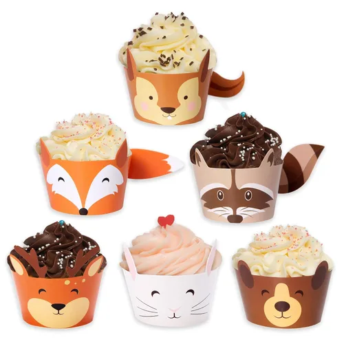 Pop Fizz Designs Woodland Baby Shower - Juego de 24 criaturas del bosque para baby showers |