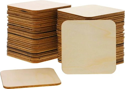 Miniatura 10 de Paquete de 60 cuadrados de madera de 2 x 2 para manualidades, recortes de madera sin terminar de 0.098 in con esquinas redondeadas