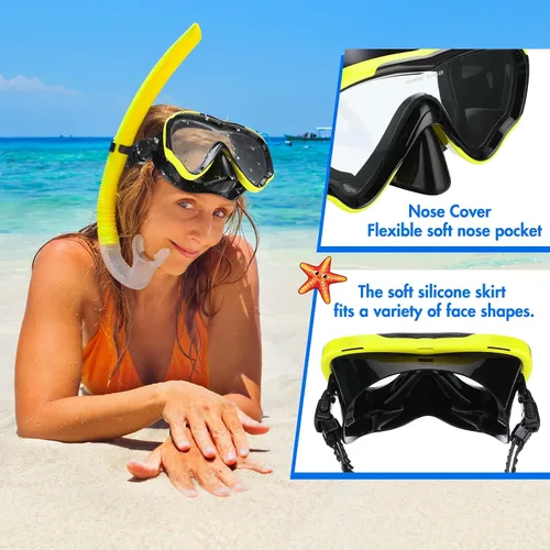 Miniatura 5 de 4 gafas de esnórquel para adultos, máscara de buceo, máscara de buceo, equipo de esnórquel para hombres y mujeres, gafas de natación panorámicas