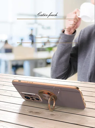 Miniatura 2 de Redmi Note 10 Pro - Funda con soporte 360 y soporte para automóvil, protección delgada galvanizada, color rosa