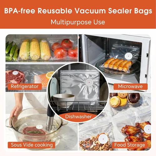 Miniatura 6 de Bolsas selladoras al vacío con doble cremallera, bolsas reutilizables sin BPA, bolsas de almacenamiento de alimentos para preparación de comidas