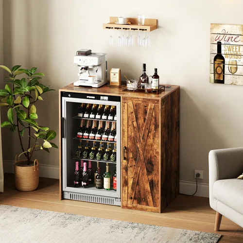 Miniatura 8 de Herture Mini gabinete para refrigerador con almacenamiento, gabinete de barra de café con toma de corriente, se adapta a refrigerador de vino de 24