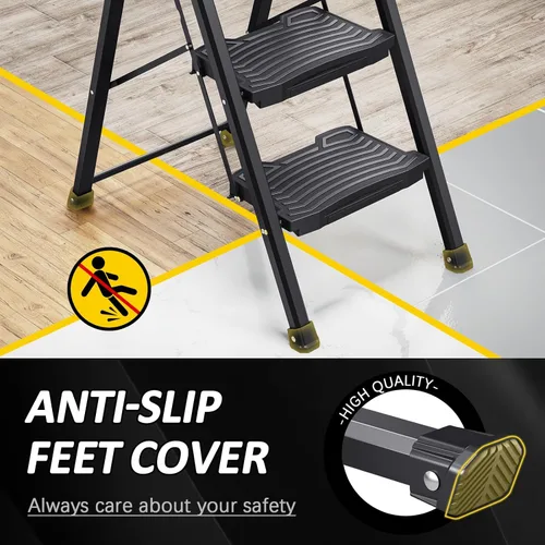 Miniatura 5 de KINGRACK - Escalera plegable de 4 escalones, escalera de 4 pasos con pedal ancho antideslizante y pasamanos, escalera doméstica ligera, aprueba