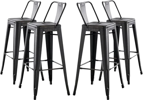 Miniatura 12 de AC Pacific Juego de 2 taburetes de metal de 24 pulgadas, estilo rústico campestre con respaldo bajo, construcción ligera y resistente, fácil NEGRO