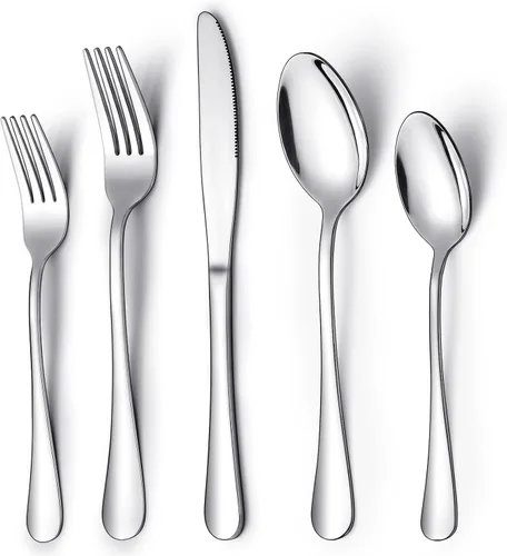 Juego de cubiertos de 20 piezas para 4, juego de cubiertos de acero inoxidable, juego de cuchillos, cucharas y tenedores, pulido con espejo, apto