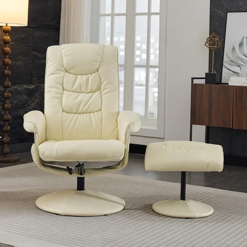 Miniatura 8 de Silla reclinable eléctrica de masaje con otomana, silla reclinable de piel sintética giratoria de 360° con vibración de 5 puntos, bolsillo lateral