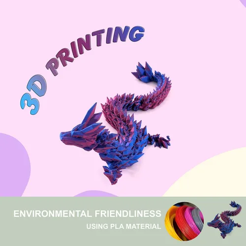Miniatura 7 de PETBSNVB Dragón impreso en 3D de 12 pulgadas, dragón articulado, dragón de cristal, juguete antiestrés de dragón, decoración de oficina en casa Azul