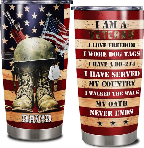 Miniatura 12 de Dorris Vaso de café personalizado del ejército con tapa, vasos aislados al vacío de veteranos estadounidenses, taza aislada de acero inoxidable