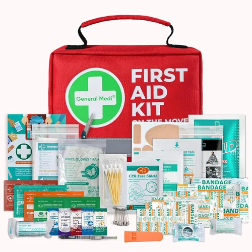 Miniatura 9 de General Medi Botiquín de primeros auxilios - 150 piezas pequeño y compacto. Incluye paquete frío instantáneo, manta de emergencia para viajes