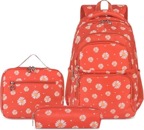 Miniatura 15 de goldwheat Mochilas impresas margaritas con paquete de almuerzo, estuche de lápices 3pcs, bolsa ligera resistente al agua para la escuela secundaria