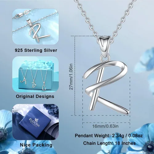 Miniatura 98 de EUDORA Collares de plata esterlina con inicial para mujer, regalos clásicos de 26 letras sin cuello para niñas, hermana, madre hija, cadena de 18