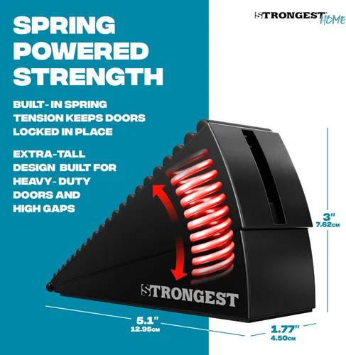 Miniatura 2 de STRONGEST HOME Topes de puerta ajustables XL con resorte, cuña resistente de 3 pulgadas para entradas gruesas y de gran tamaño, agarre de goma Negro
