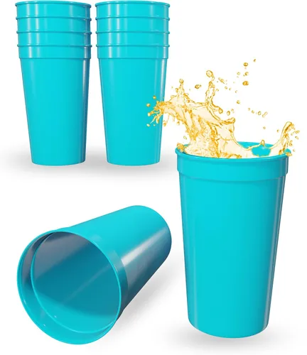 Miniatura 14 de PartyPrints Paquete de 100 vasos de plástico en blanco reutilizables de 10 a 12 onzas, vasos de estadio a granel, sin BPA, aptos para lavavajillas