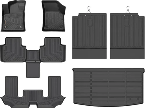 Alfombrillas para todo tipo de clima y forro de carga para Volkswagen Atlas 2018-2025 (asiento de cubo de 6 pasajeros), juego completo de 3 filas de