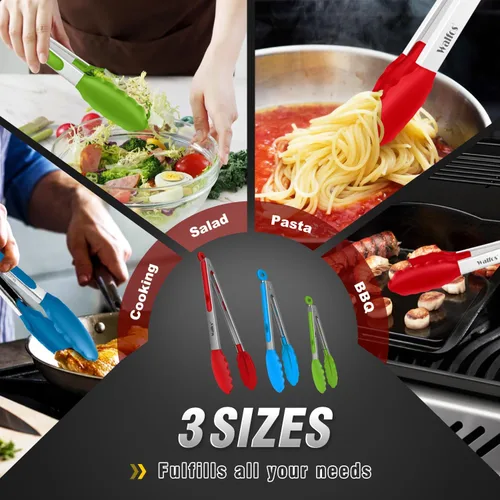 Miniatura 7 de Walfos Pinzas de silicona para cocinar: pinzas de cocina resistentes al calor para ensaladas, cocinar, asar, acero inoxidable y puntas de silicona