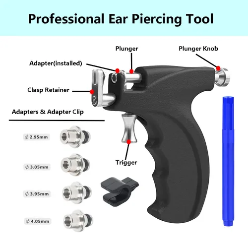 Miniatura 4 de Kit profesional de pistola de perforación de oreja con 6 pares de aretes de plata de ley S925 (chapado en oro amarillo de 18 quilates) + 10 pares