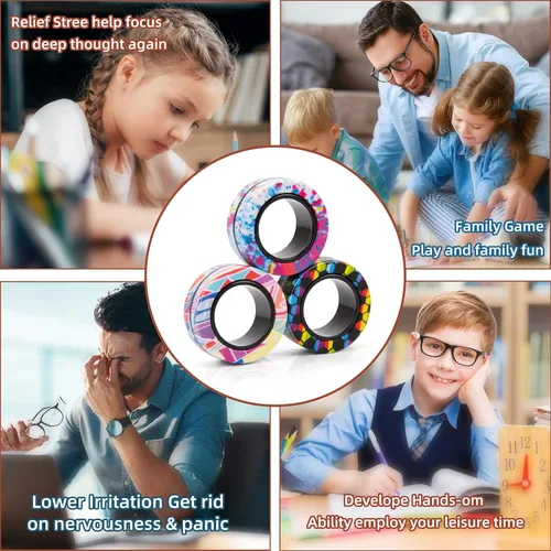 Miniatura 6 de 9 unidades de juguetes magnéticos con anillos fidget para adultos, paquete de juguetes fidget para el TDAH, juguetes antiestrés, anillos fidget