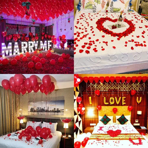 Miniatura 5 de Kit de globos de feliz aniversario y propuesta: globos románticos con texto en inglés "I Love You, Heart, Bear Balloons, 1000pcs Rose Petals