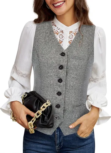Miniatura 7 de KANCY KOLE Chaleco vintage para mujer, totalmente forrado, formal, de negocios, con botones, chaleco steampunk