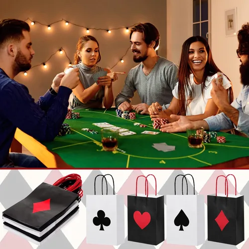 Miniatura 5 de Outus - 24 bolsas de regalo de fiesta de casino, suministros de decoración de fiesta temática de casino, 8.3 x 6 x 3 pulgadas, bolsas de papel