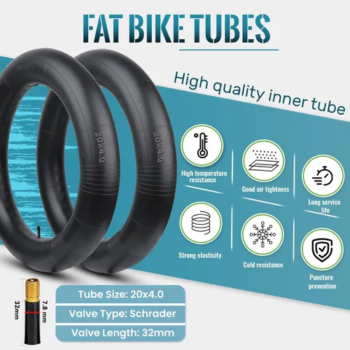 Miniatura 3 de Hycline Tubo interior para bicicleta de grasa: 20/26x3.0-4.0 pulgadas, paquete de 2 tubos eléctricos para neumáticos grasos AV 1.260 in, válvula