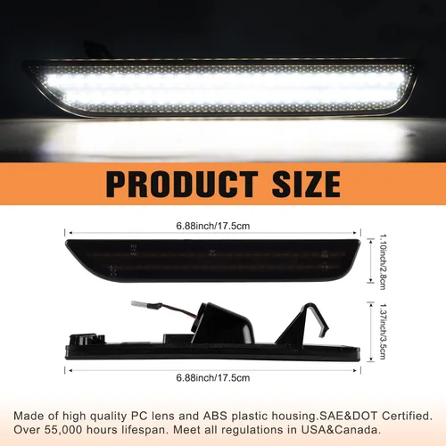 Miniatura 5 de Gempro Luces LED de Marcador Lateral Trasero para Ford Mustang 2010-2014, Lámparas de Parachoques Blancas con Lente Ahumada, 2PCS