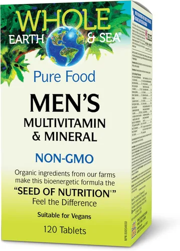 Natural Factors Whole Earth & Sea Multivitamínico y mineral para hombre, suplemento de salud diario para hombres menores de 50 años, vegano, sin OMG