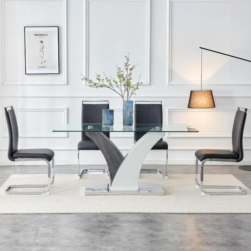 Miniatura 3 de AZmac Juego de mesa de comedor de cristal para 4, juego de mesa de comedor de 63 pulgadas para 4, mesa de cocina moderna y 4 sillas de comedor
