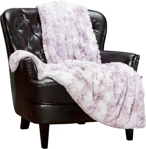 Miniatura 15 de Chanasya Manta de Tiro de Piel Sintética de Lobo Premium - Suave, Mullida Sherpa y Minky - para Cama o Sofá - 60" x 70" - Gris