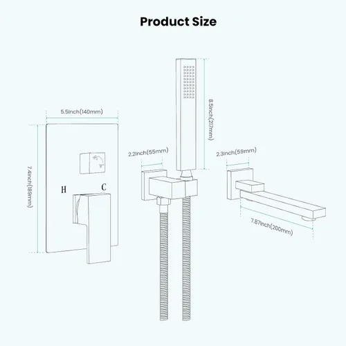 Miniatura 6 de gotonovo Grifo de bañera montado en la pared con rociador de mano, juego de grifo de ducha de bañera, mezclador de sistema de ducha de baño de una
