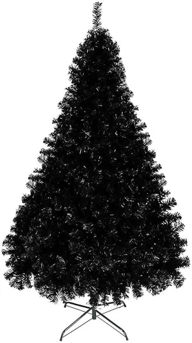 VINGLI Árbol de Navidad artificial negro de Halloween de 6 pies con 1,600 puntas de rama, decoraciones navideñas para interiores y exteriores, para