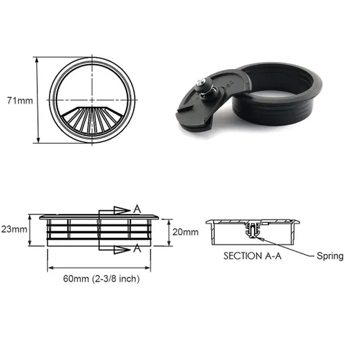 Miniatura 2 de HJ Garden 2 piezas de cable de escritorio de 2-3/8 pulgadas para ojales de cable de escritorio para oficina, PC, organizador de cables, cubierta
