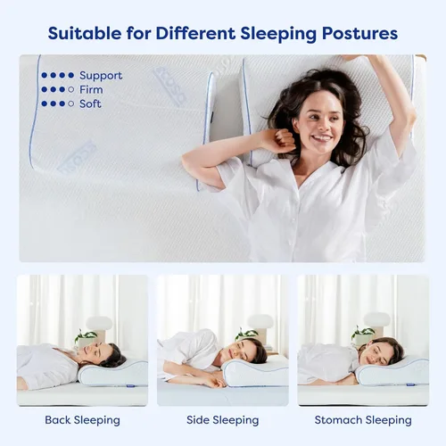 Miniatura 3 de Ecosa® Almohada de espuma viscoelástica de gel refrescante Tela fría al tacto Diseño contorneado Altura ajustable 4 veces más fresca que