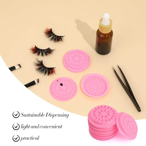 Miniatura 6 de 100 soportes para pegamento de pestañas postizas, bandejas de pestañas para extensiones, almohadillas de plástico desechables para paletas de Rosa