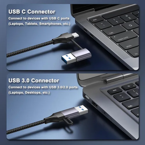 Miniatura 3 de Adaptador Ethernet USB, 2 en 1 USB C/USB 3.0 a RJ45 1000Mbps Gigabit Ethernet Adaptador de red LAN para MacBook Pro/Air, iPad Pro, iPhone15/15Pro