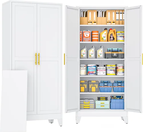Miniatura 29 de PAOFIN Armario de almacenamiento de metal, archivadores de acero de 35 pulgadas de alto con puertas con cerradura y estantes ajustables, gabinete