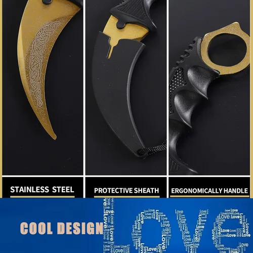 Miniatura 6 de TOPOINT Cuchillo Karambit, cuchillo de hoja fija de acero inoxidable con funda y cuchillo de cordón CS-GO para caza, campamento y supervivencia