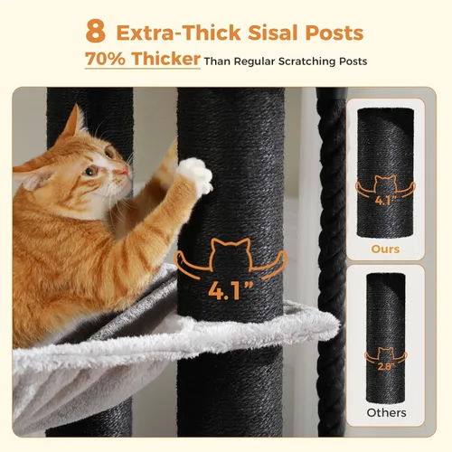 Miniatura 5 de MUTTROS Maine Coon Árbol para Gatos-67 Torre Grande para Gatos de Interior Gatos Grandes Adultos con 7 Postes Rascadores Negros Gruesos (φ4.3)