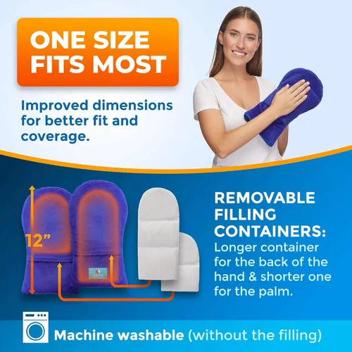 Miniatura 4 de Manoplas de terapia seguras para microondas con semillas de lino, alivio de terapia de calor húmedo para manos y dedos para articulaciones rígidas