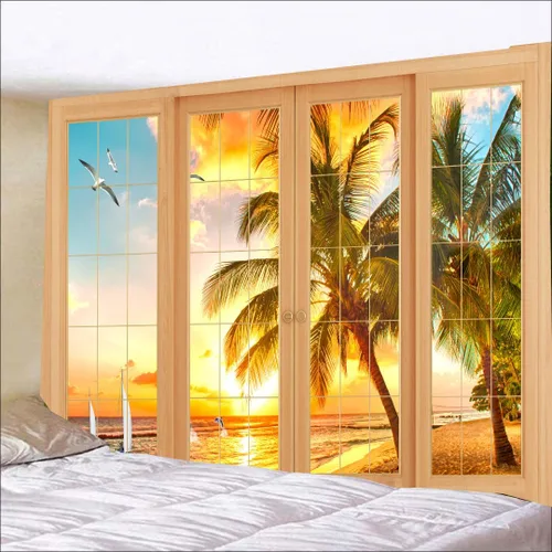 Miniatura 11 de FENDROM Tapiz de paisaje de girasoles, galaxia, luna, estrellas, paisaje, arte de pared, decoración de pared natural para dormitorio, sala de estar