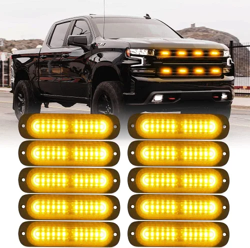 Miniatura 19 de Xprite Kit de 12 luces LED estroboscópicas de emergencia ámbar, superficie empotrada, marcador lateral, parrilla de advertencia de peligro, cabeza