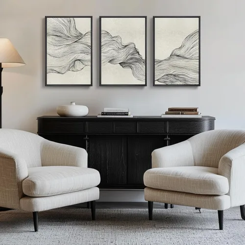 Miniatura 25 de Arte abstracto neutro en blanco y negro para sala de estar, 3 cuadros de impresiones en lienzo, para paredes, imágenes geométricas minimalistas