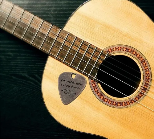 Miniatura 6 de JUPPE Púas de guitarra, púa de guitarra de bronce "I'd Pick You Every Time" con estuche de cuero, regalos de cumpleaños musicales para parejas