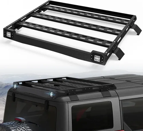 Miniatura 9 de YZONA Portaequipajes para techo rígido con escalera y 4 luces LED, compatible con Toyota 4Runner / Land Cruiser & Prado de 4 puertas, portaequipajes