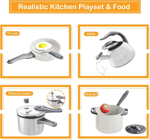 Miniatura 5 de Bruvoalon Juego de 32 piezas de juguetes de cocina para niños, juego de cocina de simulación para niños pequeños con ollas, sartenes, utensilios