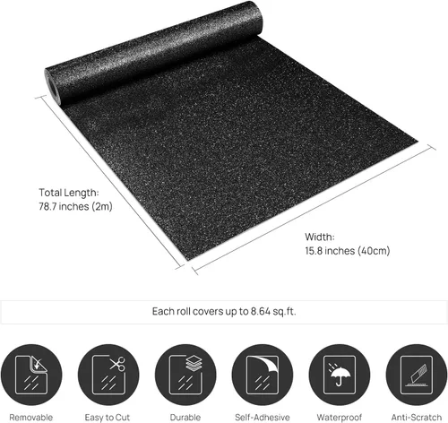 Miniatura 2 de Stickyart Rollo de Papel Pintado de Purpurina Negra Autoadhesivo y Extraíble para Despegar y Pegar para Gabinetes y Paredes de Acento de Dormitorio
