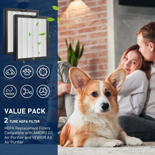 Miniatura 7 de Paquete de 2 filtros de repuesto G3 True HEPA FXAP2W compatibles con purificador de filtro de aire AME=EU G3 Sferf-30 (FXAP2W), VEWIOR A3 y Tailulu