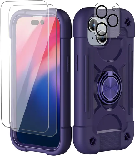 Miniatura 82 de Funda para iPhone 11 de 6.1 pulgadas con soporte de anillo, con 2 protectores de pantalla de vidrio, resistente a los golpes, resistente a
